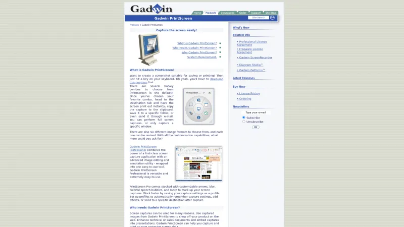 Homepage of Gadwin PrintScreen