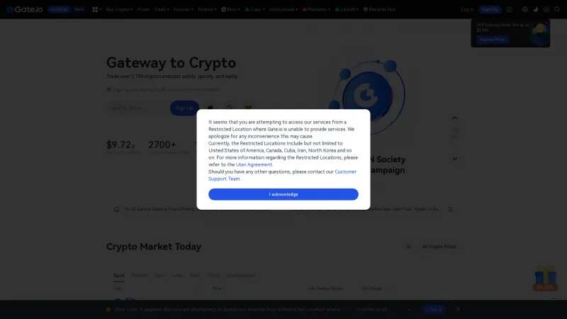Homepage of Gate.io