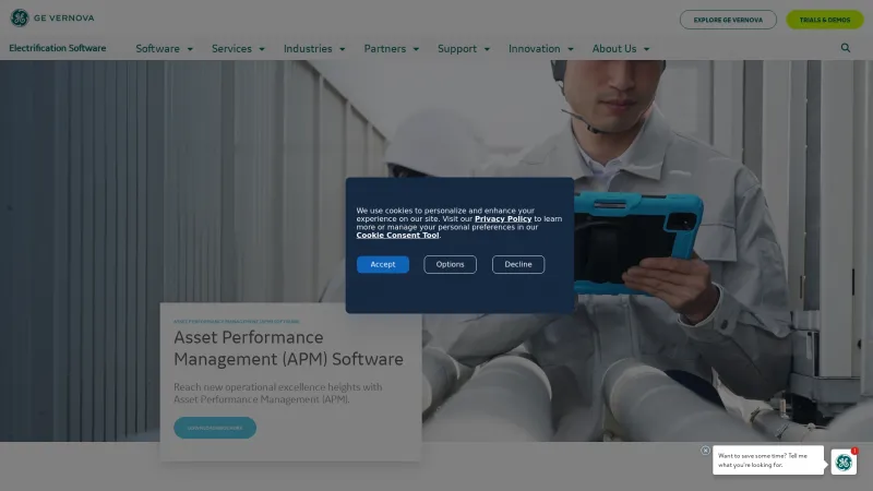 Homepage of GE Digital Asset Performance Management (APM)