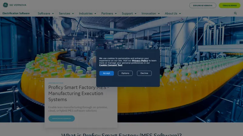 Homepage of Proficy Smart Factory MES