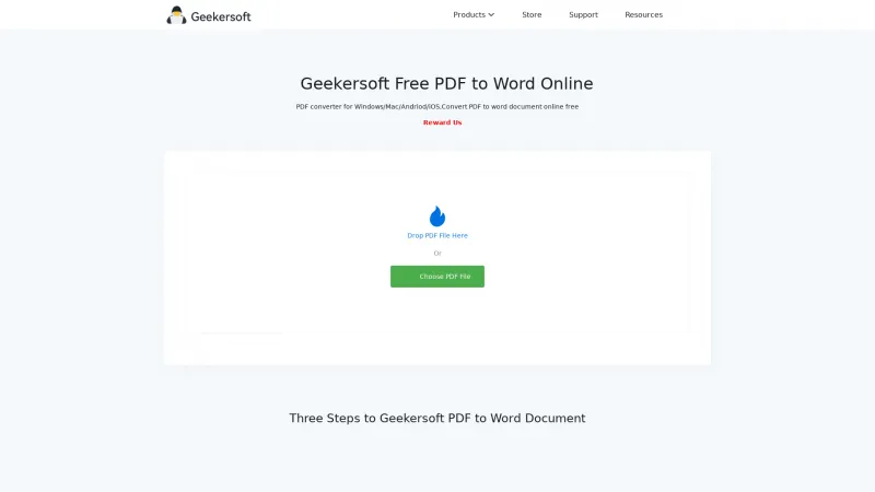 Homepage of Geekersoft PDF to Word Online