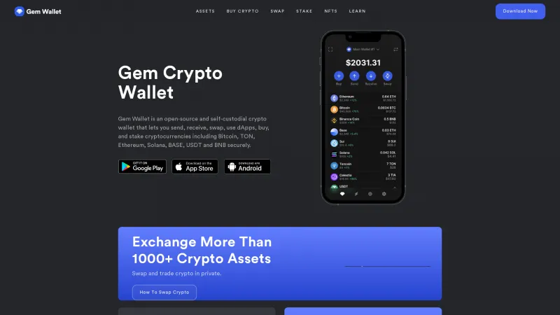 Homepage of Gem Wallet