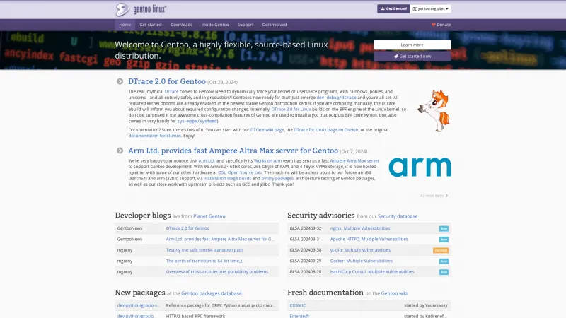 Homepage of Gentoo