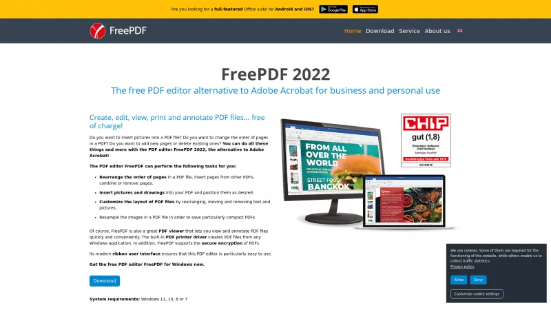 Homepage of FreePDF