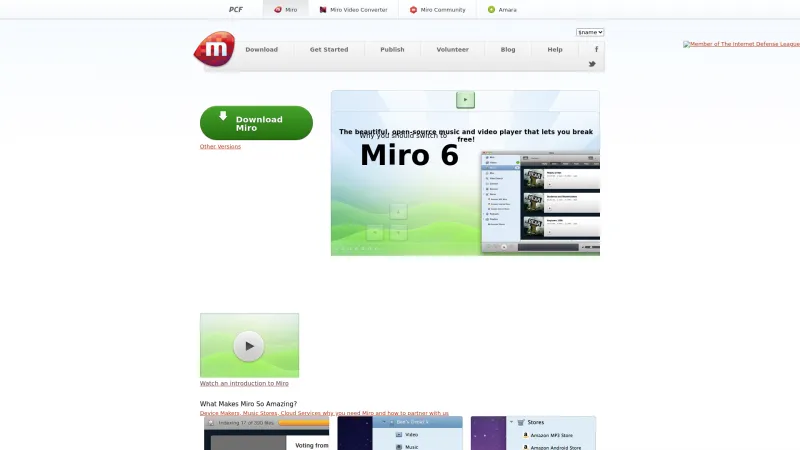 Homepage of Miro Player