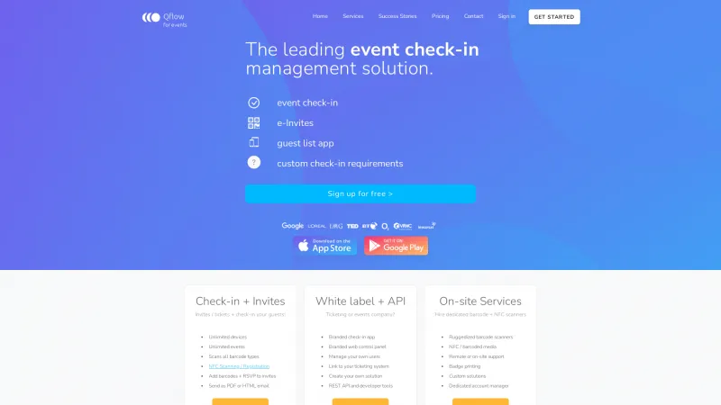 Homepage of Qflow for Events