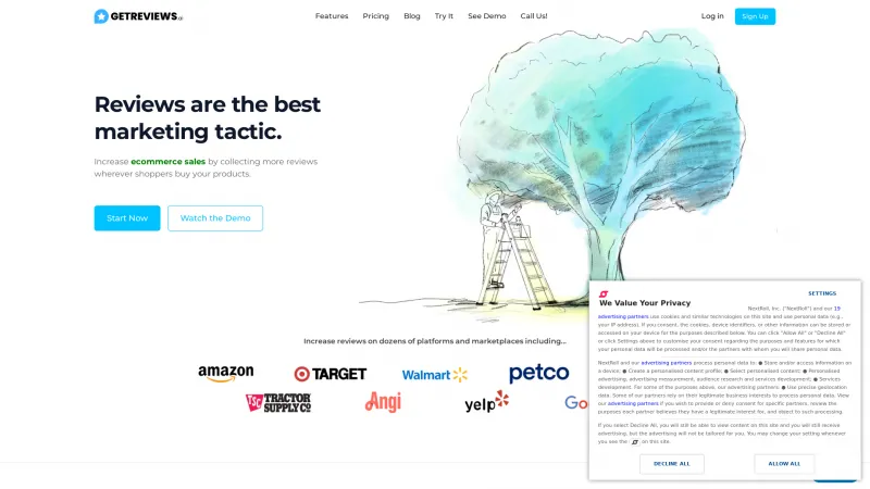 Homepage of GetReviews.ai