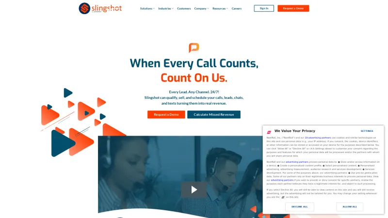 Homepage of Slingshot