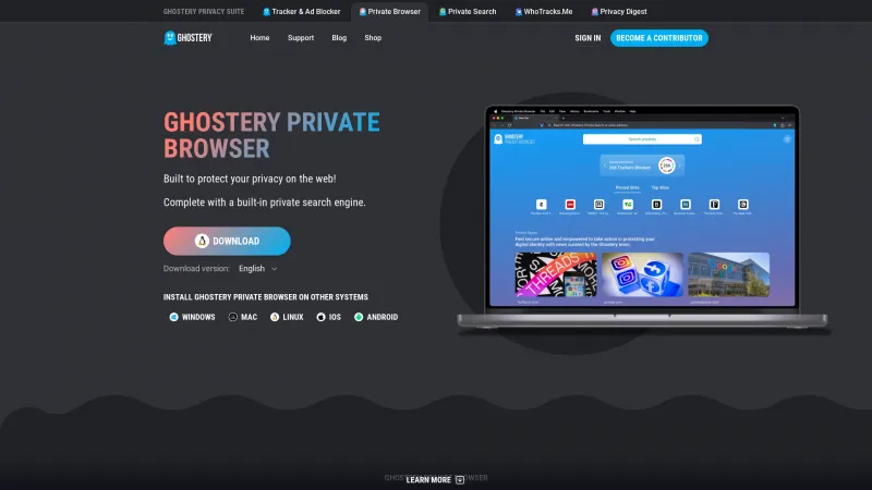 Homepage of Ghostery Private Browser