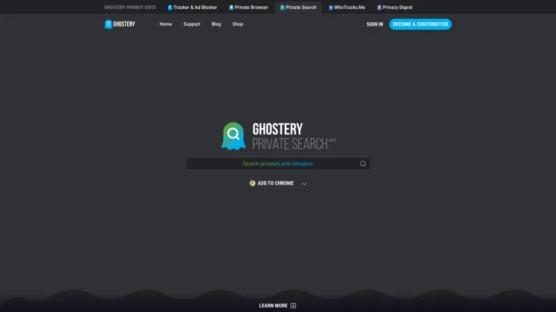 Homepage of Ghostery Private Search