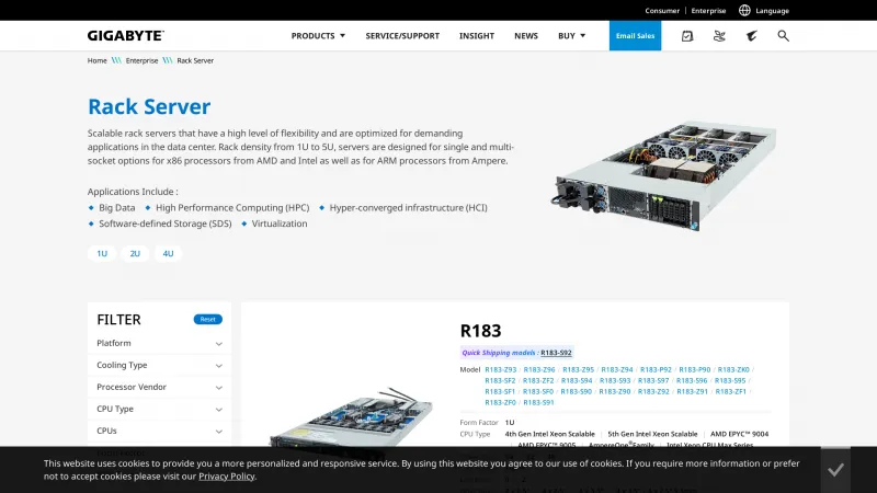 Homepage of GIGABYTE Rack Server