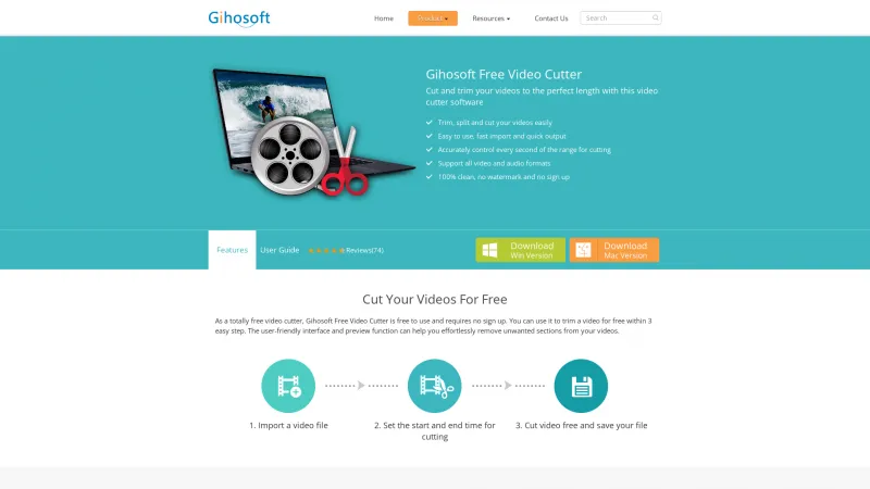 Homepage of Gihosoft Free Video Cutter