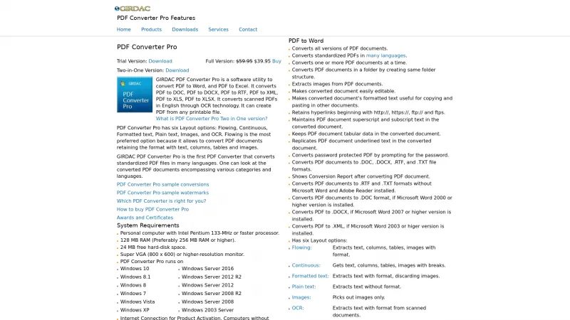 Homepage of GIRDAC PDF Converter Pro