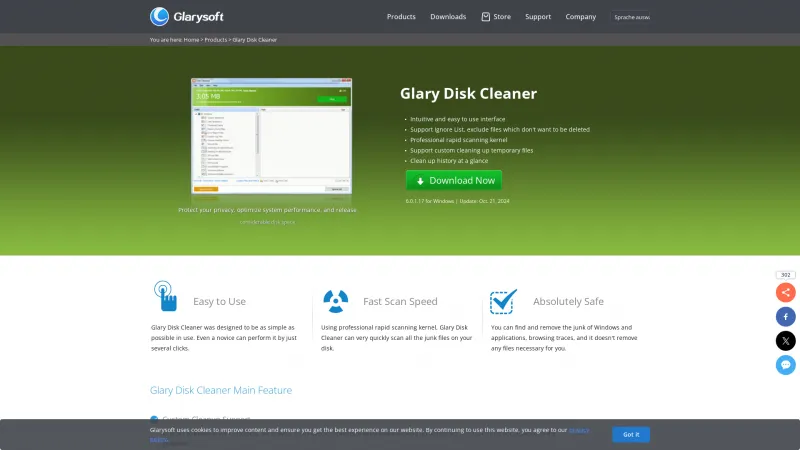 Homepage of Glary Disk Cleaner