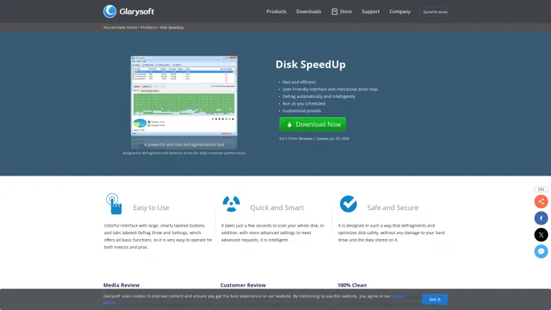 Homepage of Glarysoft Disk SpeedUp