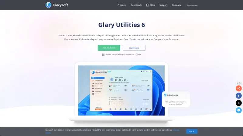 Homepage of Glary Utilities