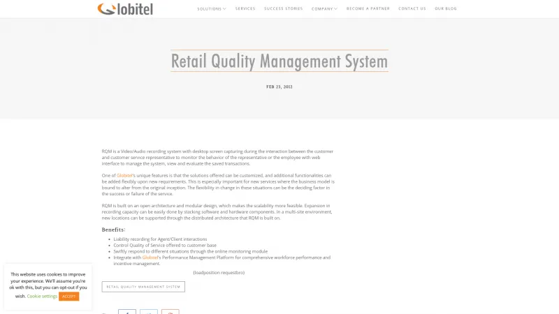 Homepage of Globitel Retail Quality Management (RQM)