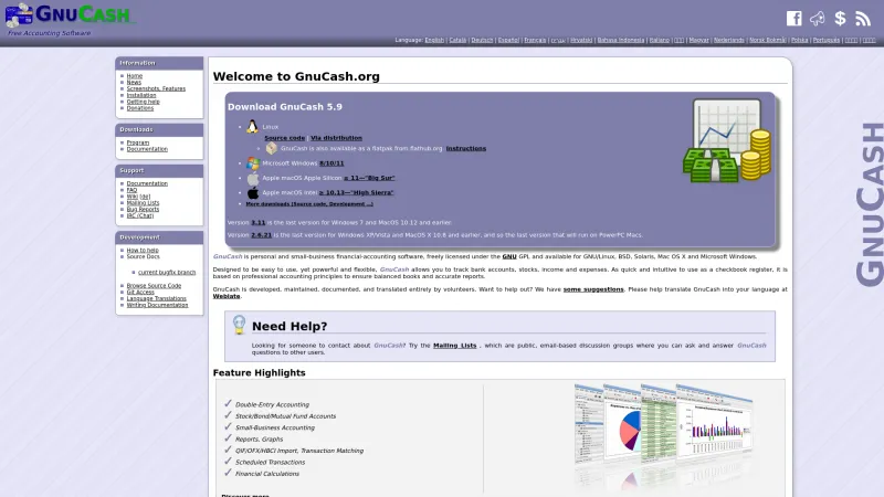 Homepage of GnuCash
