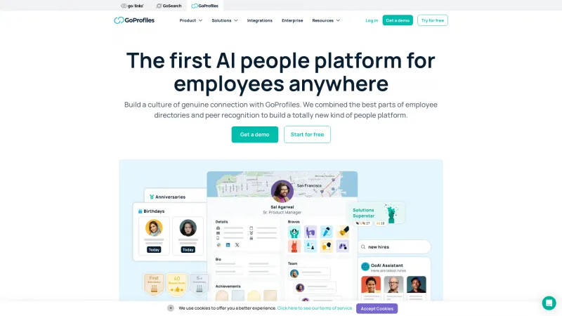 Homepage of GoProfiles