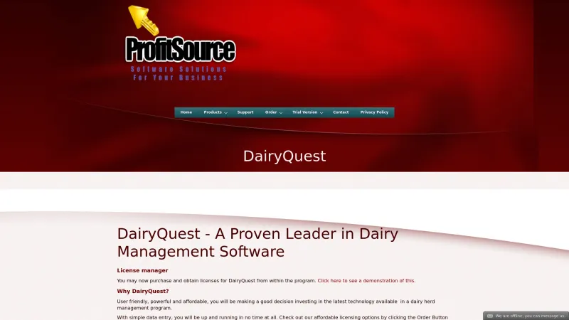 Homepage of DairyQuest