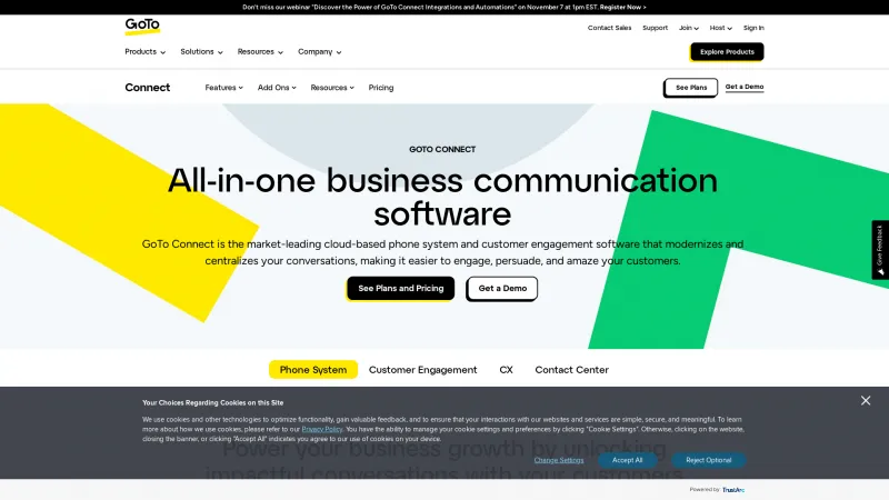 Homepage of GoTo Connect