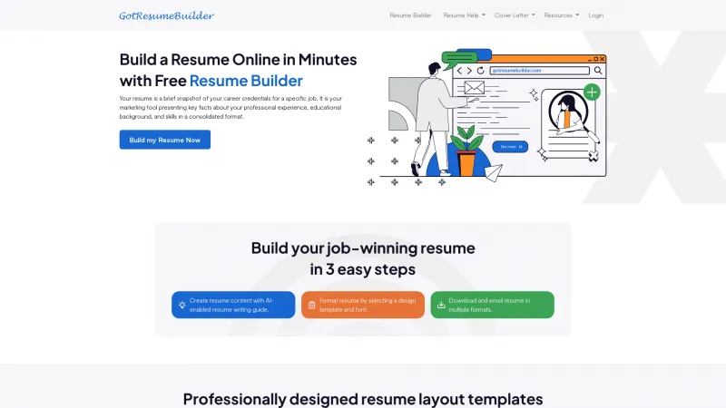 Homepage of Got Resume Builder