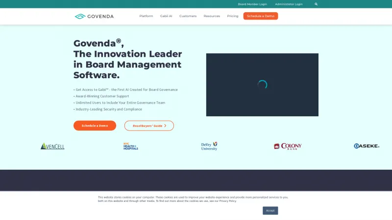 Homepage of Govenda