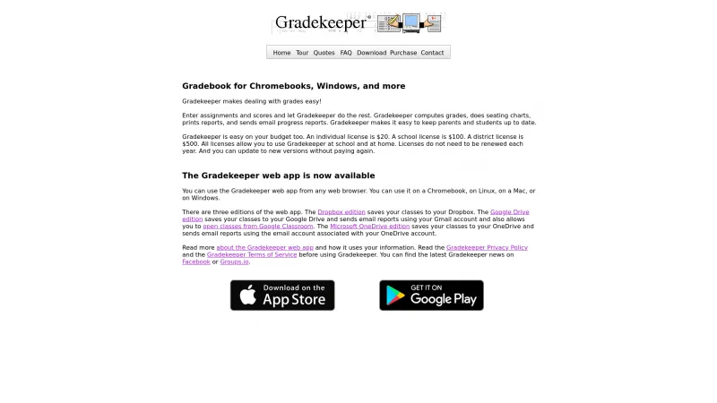 Homepage of Gradekeeper