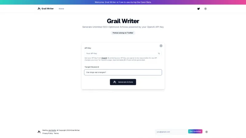 Homepage of Grail Writer