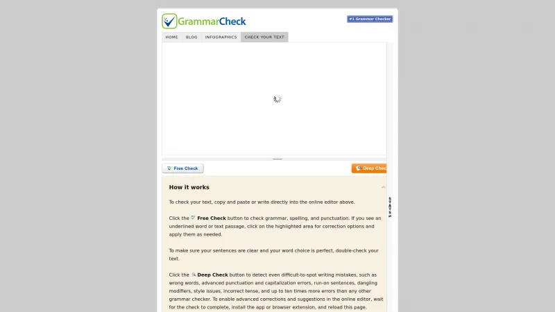 Homepage of GrammarCheck