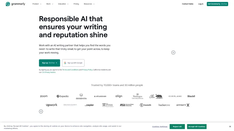 Homepage of Grammarly