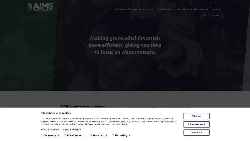 Homepage of AIMS Grantmaking Software