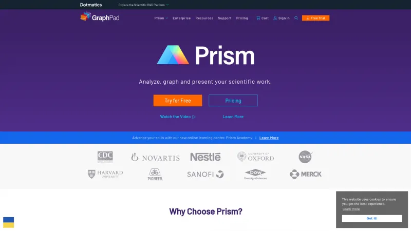 Homepage of GraphPad Prism