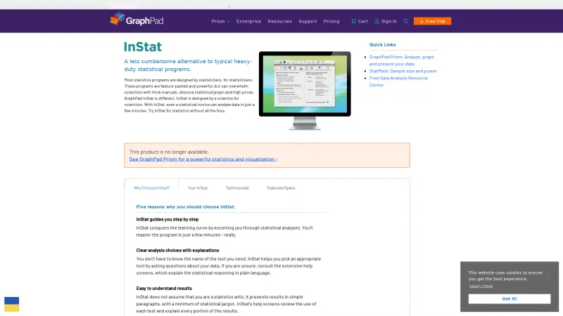 Homepage of GraphPad InStat