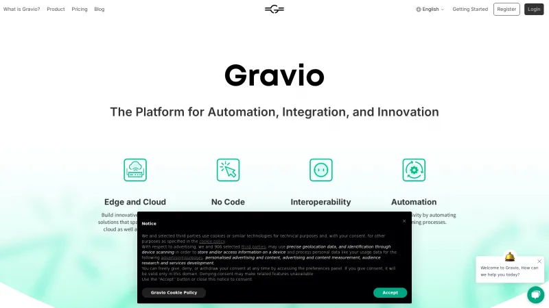 Homepage of Gravio