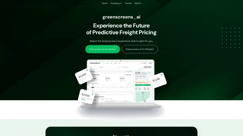 Homepage of Greenscreens.ai