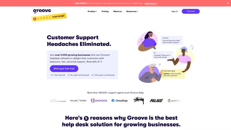 Homepage of Groove