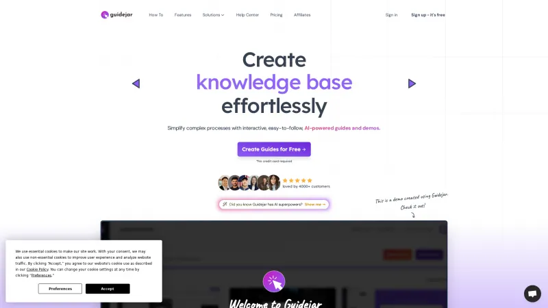 Homepage of Guidejar