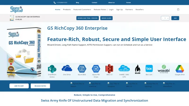 Homepage of GS RichCopy 360 Enterprise