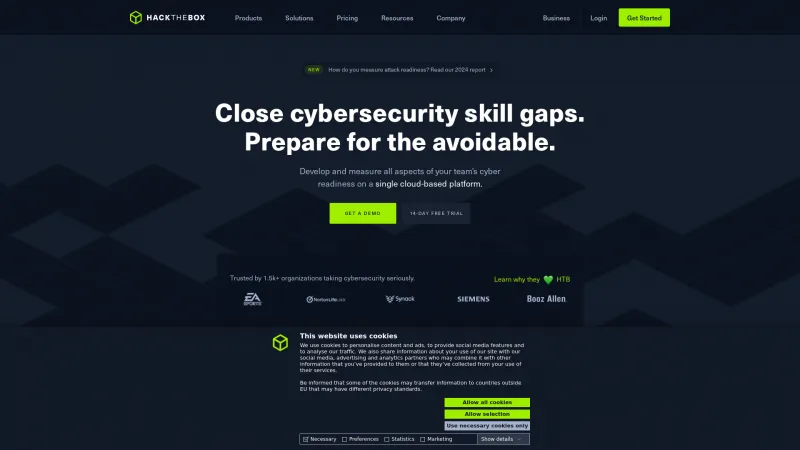 Homepage of Hack The Box