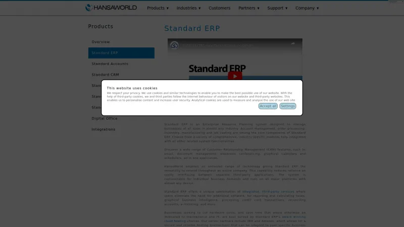 Homepage of Standard ERP