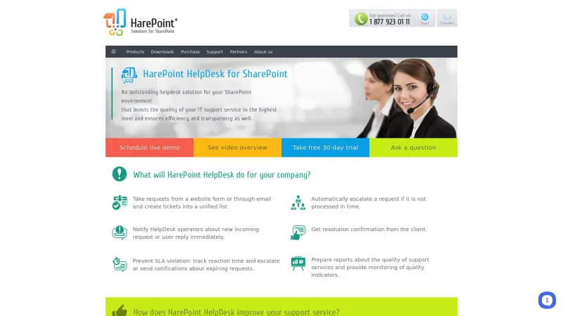 Homepage of HarePoint HelpDesk for SharePoint