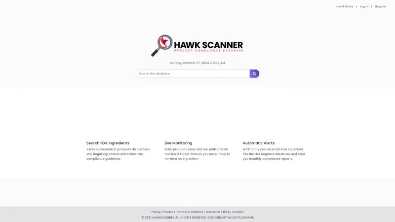 Homepage of HawkScanner