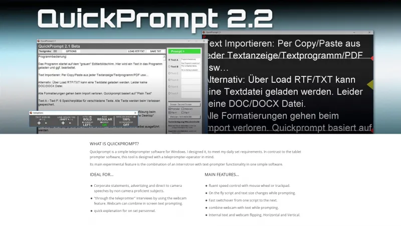 Homepage of QuickPrompt