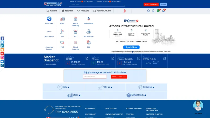 Homepage of HDFC securities