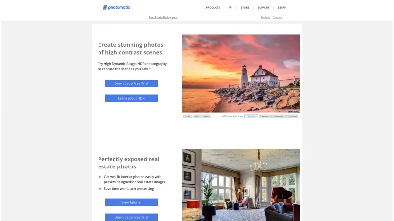 Homepage of Photomatix