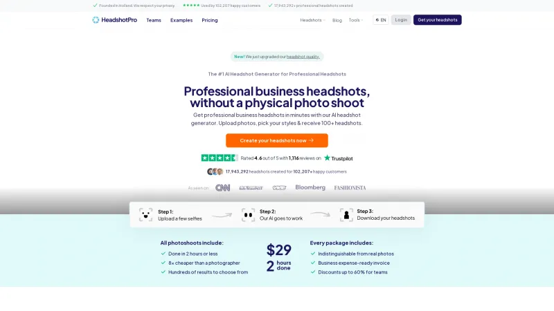 Homepage of HeadshotPro