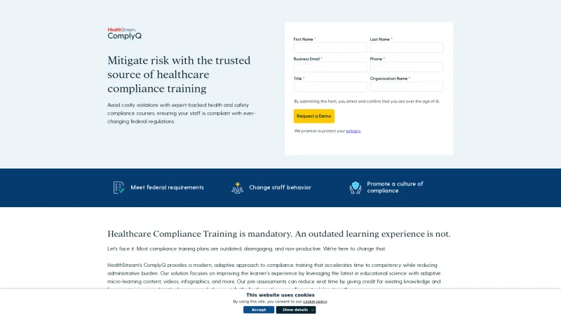 Homepage of HealthStream ComplyQ/SafetyQ