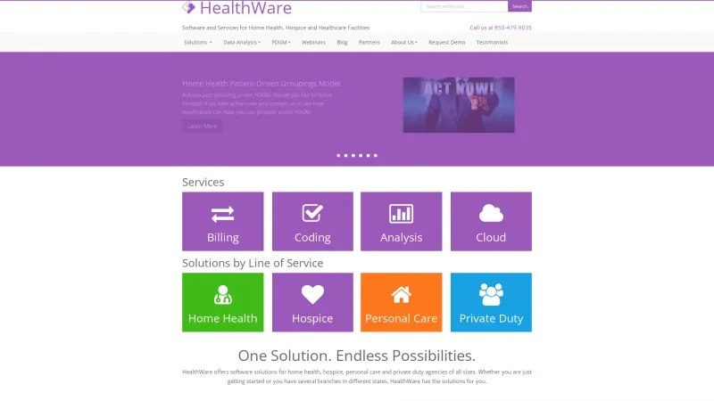 Homepage of HealthWare