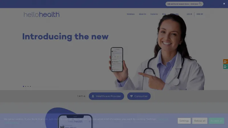 Homepage of Hello Health